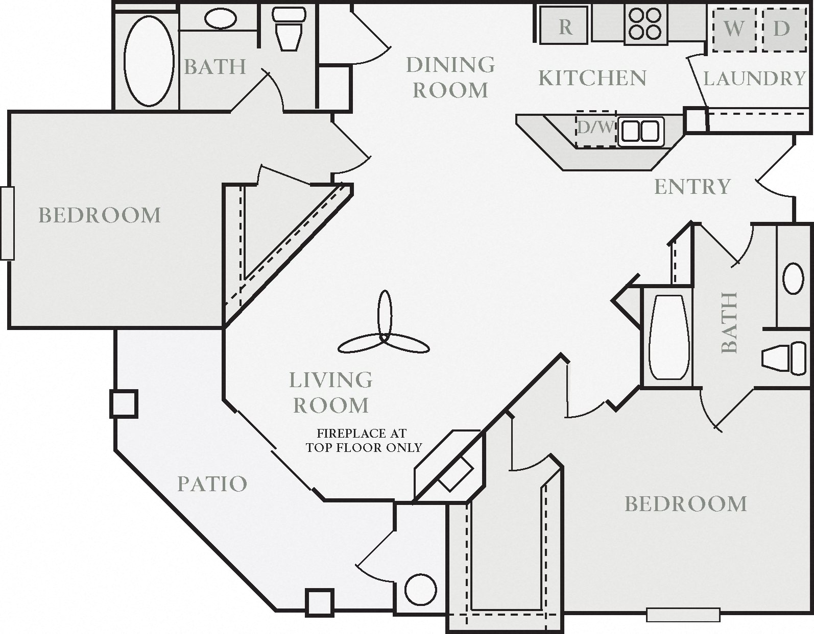 Floor plan for 2 beds, 2 baths, 1240 sqft